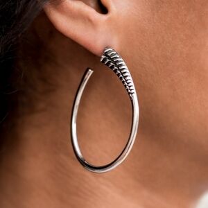 Oblong Textured Hoop - Silver